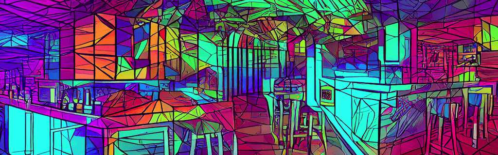 A bar for geometric shapes, mural synthwave art, generated with DiffusionBee