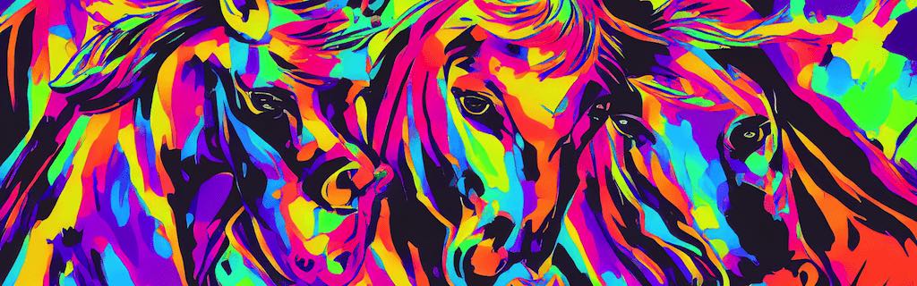 Horses have four feet, but they are definitely not tables, Pop Art, Synthwave, generated with DiffusionBee