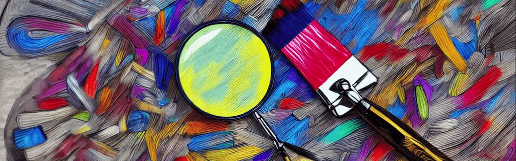 A paintbrush and a magnifying glass working together on a picture, Digital Art, generated with DiffusionBee